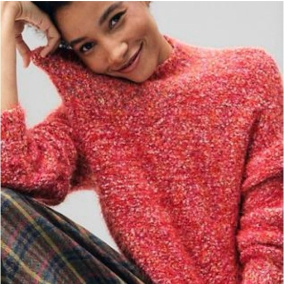 NWT Free People Stardust Pullover Sweater L Red Fuzzy Cropped Mock Neck Cozy Boh - Picture 4 of 11